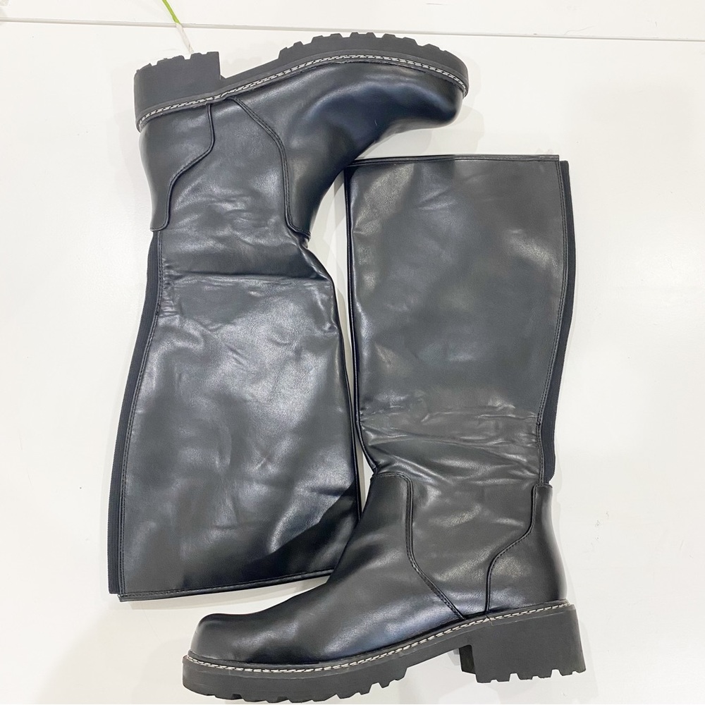 UNIVERSAL THREAD Black Carabel Riding Boots Vegan Leather Size 11 - Picture 2 of 12